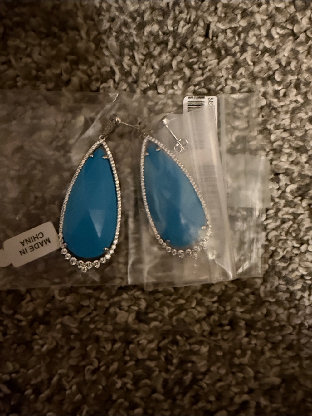 Blue Teardrop Crystal Drop Earrings - Unbranded